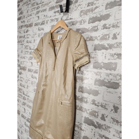 2B.Rych Dress Size 4 Metallic Gold Sparkle Edgy Zipper Pockets Linen Rocker - Picture 4 of 16